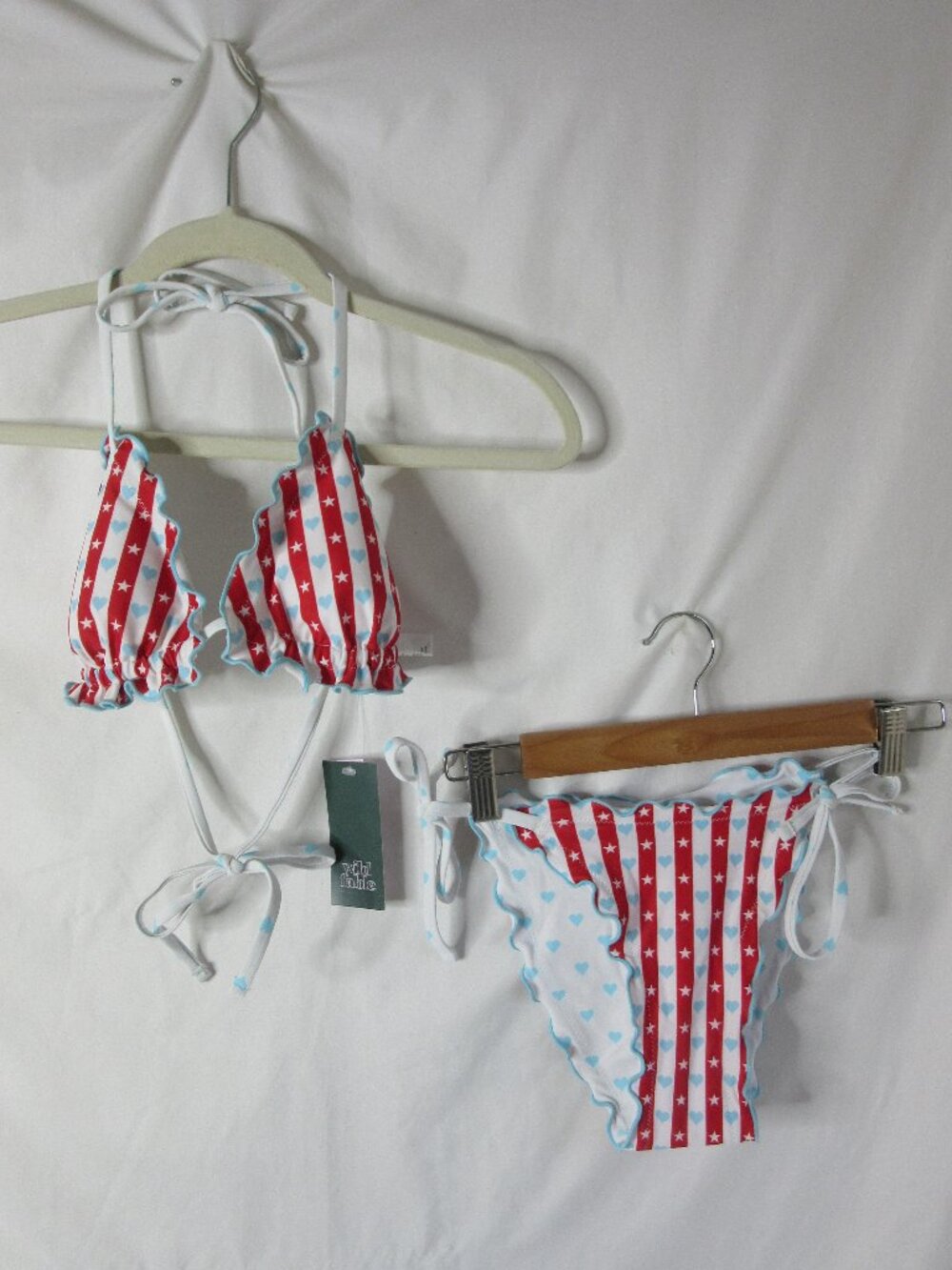 Wild Fable 2 Piece Bikini Reversible Red Blue White Hearts Swimsuit Size XS NWT